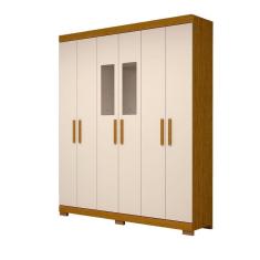 Guarda Roupa Casal 100% Mdf 6 Portas 2 Gavetas Com Espelho Lana Acp Móveis Cinamomo/Off White