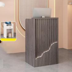 Mesa de recepção, balcão de varejo para caixa de compras, mesa de recepção de varejo, mesa de boas-vindas moderna, com luzes e gavetas com trava, para salão, recepção, escritório, supermercado, cinza,