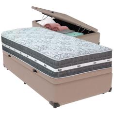 Cama Box Baú Bege E Colchão Black Graphite Molas Ensacadas Solteiro 88x188x27 Anjos