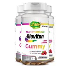 Kit 3 Gummy Multivitamínico Sabor Framboesa Unilife 30 Gomas
