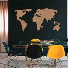 Quadro Decorativo Mapa Mundi Político 6mm - Mdf - Decoarts, Natural