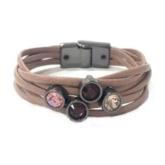 Pulseira Armazem Rr Bijoux Couro Cristais Redondos Rose