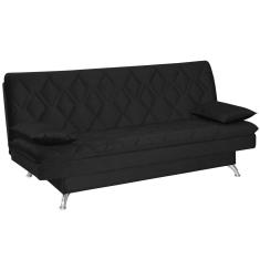 Sofá Cama Sala de Estar 193cm Belinda com Pés Alumínio Veludo Preto - Gran Belo