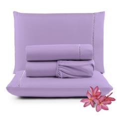 Jogo de Lençol Micropercal 400 Fios King 4 Peças Barato - Lilás