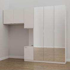 Guarda-Roupa Modulado Solteiro 7 Portas Espelho e Mesa de Cabeceira He