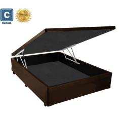 Cama Box Baú Casal Gold AColchões Corino Marrom 41x138x188
