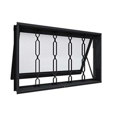 Janela de Aço Maximo Ar com Grade Mosaico 60x100x12cm Facilitá Lucasa Preto