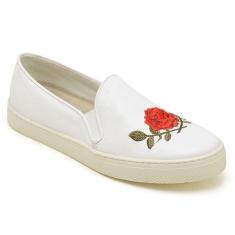 Tênis Slip On em Couro Legítimo Q&A Feminino-Feminino