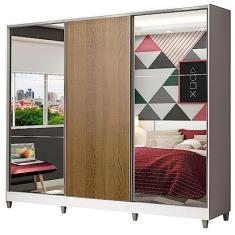 Guarda Roupa Juvenil 100% MDF Madesa Kevin 3 Portas de Correr com Espelhos com Pés - Branco/Rustic