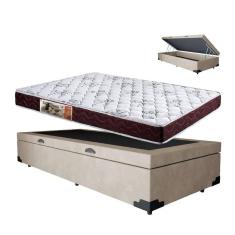 Cama Box Baú bege Solteiro Colchão Mola ensacada + 61x88x188