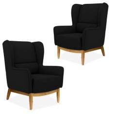 Kit 02 Poltronas Decorativas Para Sala de Estar Milena Base de Madeira