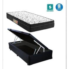 Cama Box Baú Solteiro Sonho Suede Preto + Colchão Solteiro Sonho Espum