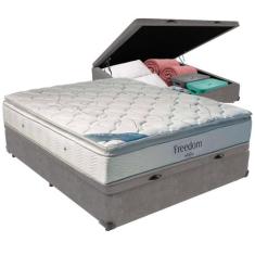 Cama Box Baú e Colchão Freedom Molas Ensacadas Casal Ortobom,  Cinza