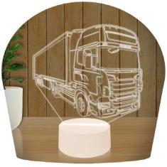 Luminária Led 3D Caminhão Abajur 1 - 3D Fantasy, Base Branca, Bivolt