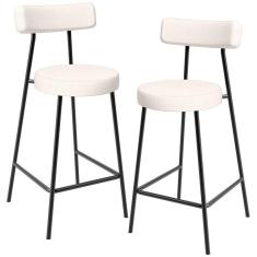 Kit 02 Banquetas Baixa Para Cozinha Sala De Jantar Bancada Milão L02 Linho Cru