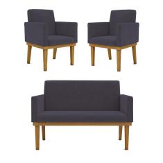 Kit Sofá Namoradeira + Poltrona Reforçada ? Sala De Estar Cor:cinza