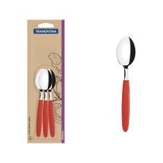 Conjunto De Colheres Para Chá Tramontina Ipanema Em Aço Inox E Cabo Vermelho 3 Peças Tramontina