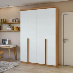 Guarda Roupa Solteiro Ambiente Alonzo 4 Portas Amêndoa Clean Branco - Lopas