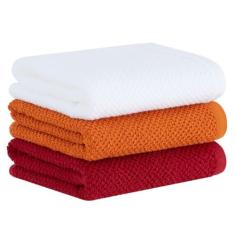 Jogo de Toalhas Buddemeyer Gourmet Quadriculado Pano de Copa Branco/Laranja/Vermelho 3 peças