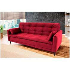 Sofá-cama Casal 3 Lugares Reclinável Suede Linoforte Estela, Vermelho,