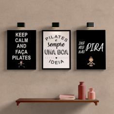 Kit Quadros Decorativos Pilates A4 Moldura Preta - Artesanal