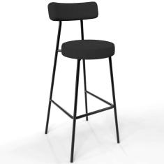 Banqueta Alta Bar Cozinha Sala De Jantar Estrutura Em Aço Milão L02 Bouclê Preto - Lyam Decor