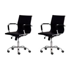 Kit 2 Cadeiras Escritório Stripes Diretor PU Preta Base Giratória Crom