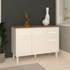 Balcão Gabinete Para Pia 118 cm Cozinha Aline Branco com Tampo Tampão 