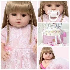 Boneca Reborn de Silicone Loira Princesa + 20 Acessórios - Cegonha Reb