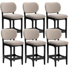 Kit 06 Banquetas Baixa Bar Cozinha E Sala De Jantar Fixa Betta L02 Preto Bouclê Bege - Lyam Decor
