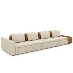 Sofá Ilha E Puff Sala Living 465cm Siesta M22 Linho Cru/marrom - Mpozenato