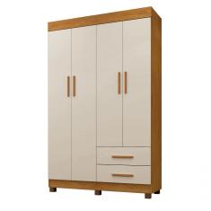 Guarda Roupa Casal Roupeiro Copacabana New 4 Portas de Bater 2 Gavetas MDP Cinamomo-Off White