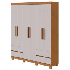 Guarda Roupa Casal Zeus 6 Portas 4 Gavetas MDP Amendoa Clean Off White