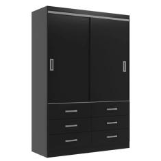 Guarda Roupa Casal Veneza Premium 2 Portas de Correr 6 Gavetas MDP Black Black Evidência Móveis