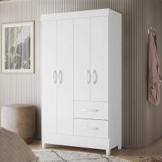 Guarda Roupa Infantil Solteiro Mobi 4 Portas 2 Gavetas MDP Branco Fosco-Rosa Albatroz Móveis