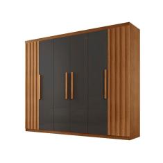 Guarda Roupa Casal Roma 6 Portas 2 Gavetas MDF Naturalle Grafite Moderna