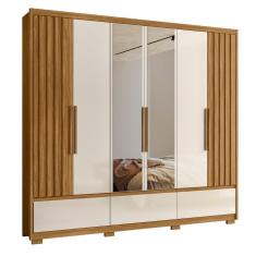 Guarda Roupa Casal Veneza 6 Portas 5 Gavetas MDP com Espelho Freijó-Off White