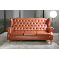 Sofá 3 Lugares Capitonê Vintage Imperador Chesterfield Cobre Caramelo 