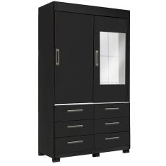 Guarda Roupa Buzios Com Espelho Solteiro 2 Portas 6 Gavetas Rud Rack Cor Preto