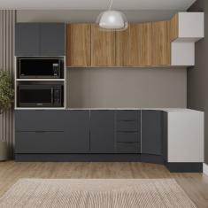 Cozinha Modulada 7 Peças sem Tampo com Rodapé Ipanema Cabecasa Madeiramadeira Grafite Trama/Acácia
