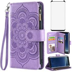 Asuwish Capa carteira compatível com Samsung Galaxy S8 e protetor de tela de vidro temperado flor couro flip porta-cartão suporte capa para celular para Glaxay S 8 Gaxaly 8S Edge SM-G950U mulheres