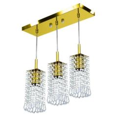 Lustre Pendente Clearcrillic Triplo Cristal Acrílico Dourado - MARRYLU