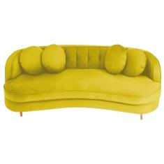 Sofá Curvo 3 Lugares Orgânico Sala Recepção Luxo Panamá 185cm Suede Amarelo