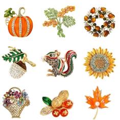 Conjunto de broche de cristal com tema de Natal de Dia de Ação de Graças e Dia das Bruxas com cristal de strass, enfeite de Natal e outono, Aço inoxidável, Amazonita