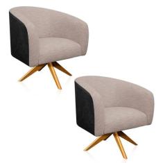 Kit 02 Poltronas Giratória Stella Preto Fino Bege A27 - D' ROSSI