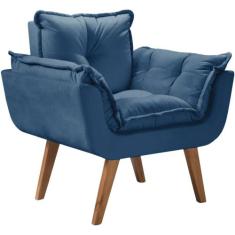 Poltrona Opalla Base Palito  01 Lugar Suede - RD Decor, Azul Bic