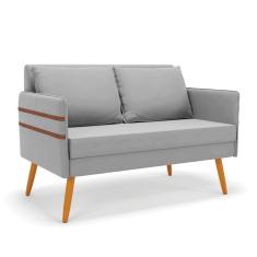 Namoradeira 02 Lugares Mari Suede Pés Palito Castanho D'rossi Cor Cinza