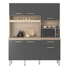Cozinha Compacta Alamo 6 Portas e 1 Gaveta Avena/Grafito - Demóbile, A