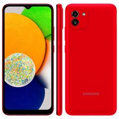 Smartphone Samsung Galaxy A03 Vermelho 64GB, 4GB RAM, Tela Infinita de 6.5", Câmera Dupla Traseira, Bateria 5000 mAh e Processador Octa Core
