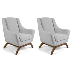 Kit 02 Poltronas Decorativa Fixa Base de Madeira Juliet D02 Linho Cru D-316- Lyam Decor